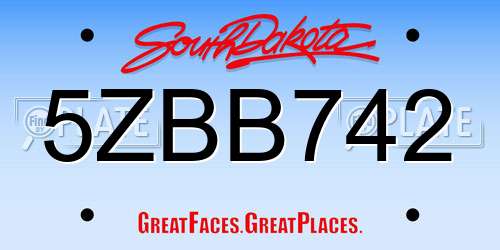 5ZBB742 South Dakota License Plate