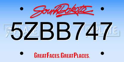 5ZBB747 South Dakota License Plate