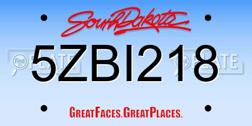 5ZBI218 South Dakota License Plate