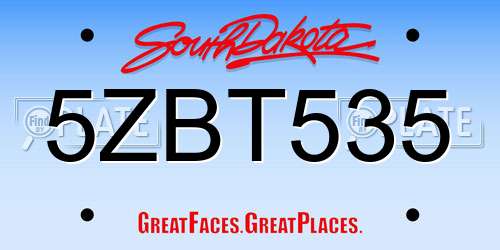 5ZBT535 South Dakota License Plate