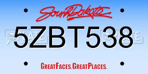5ZBT538 South Dakota License Plate