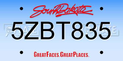 5ZBT835 South Dakota License Plate