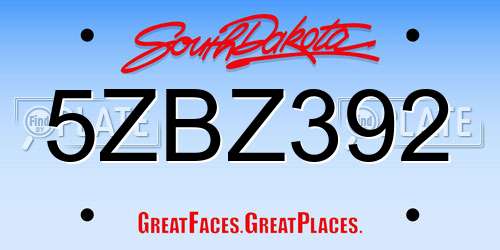 5ZBZ392 South Dakota License Plate