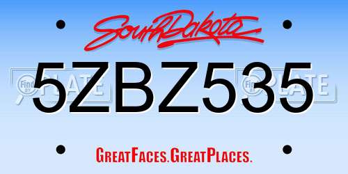 5ZBZ535 South Dakota License Plate