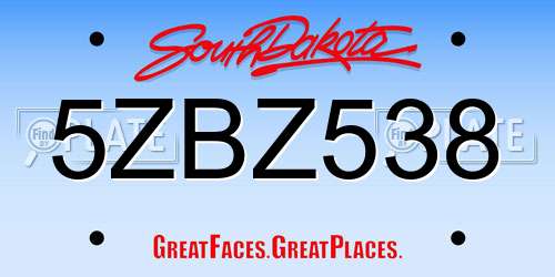 5ZBZ538 South Dakota License Plate
