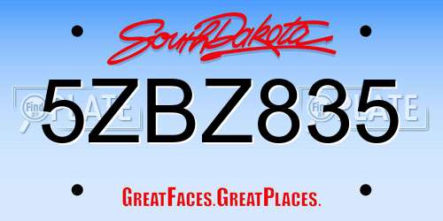 5ZBZ835 South Dakota License Plate