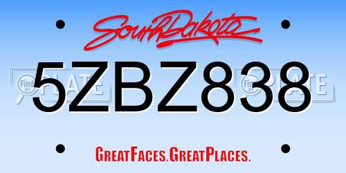 5ZBZ838 South Dakota License Plate