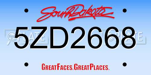 5ZD2668 South Dakota License Plate