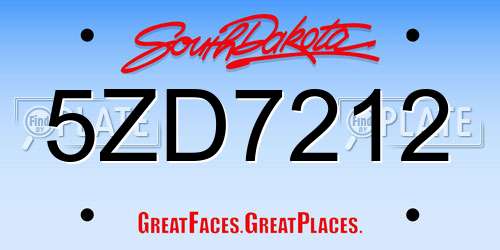 5ZD7212 South Dakota License Plate