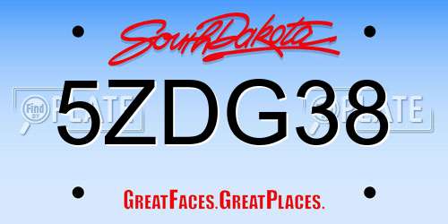 5ZDG38 South Dakota License Plate