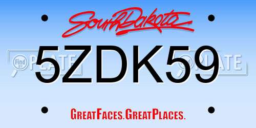 5ZDK59 South Dakota License Plate