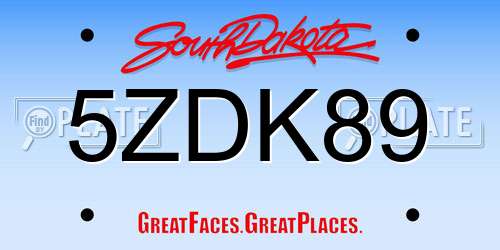5ZDK89 South Dakota License Plate
