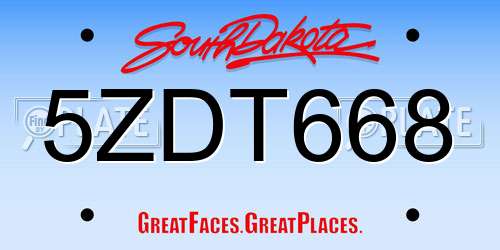 5ZDT668 South Dakota License Plate