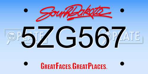 5ZG567 South Dakota License Plate