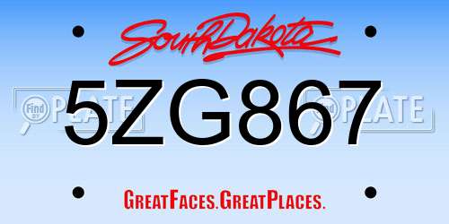 5ZG867 South Dakota License Plate