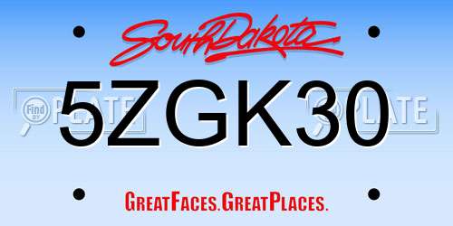 5ZGK30 South Dakota License Plate