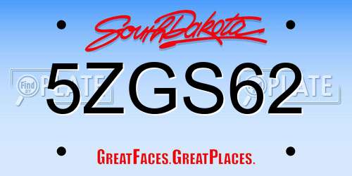 5ZGS62 South Dakota License Plate
