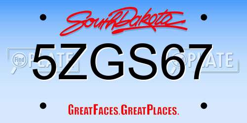5ZGS67 South Dakota License Plate
