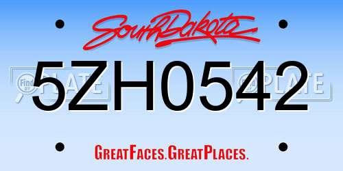 5ZH0542 South Dakota License Plate