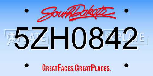5ZH0842 South Dakota License Plate