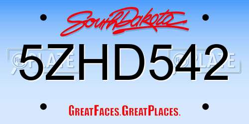 5ZHD542 South Dakota License Plate