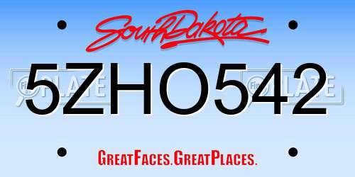 5ZHO542 South Dakota License Plate