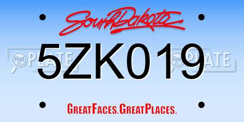 5ZK019 South Dakota License Plate