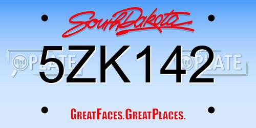 5ZK142 South Dakota License Plate