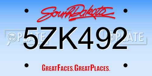 5ZK492 South Dakota License Plate
