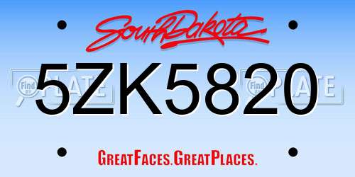 5ZK5820 South Dakota License Plate