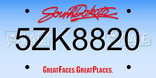 5ZK8820 South Dakota License Plate