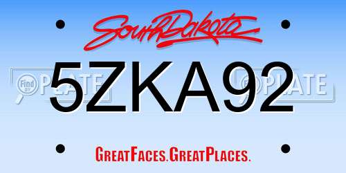 5ZKA92 South Dakota License Plate