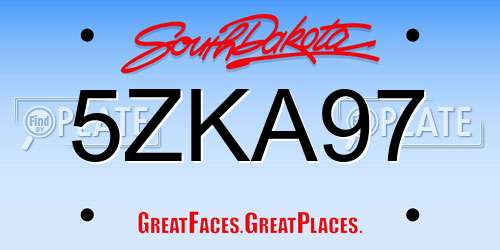 5ZKA97 South Dakota License Plate
