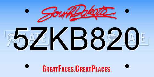 5ZKB820 South Dakota License Plate