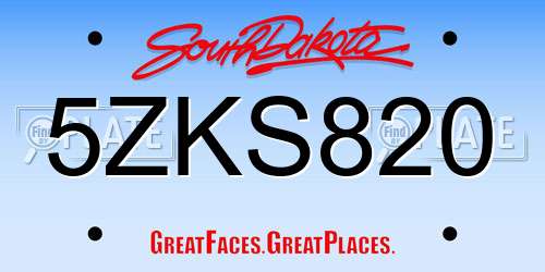 5ZKS820 South Dakota License Plate