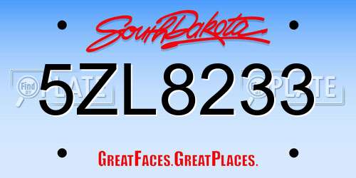 5ZL8233 South Dakota License Plate