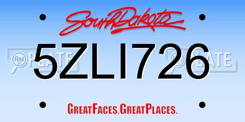 5ZLI726 South Dakota License Plate
