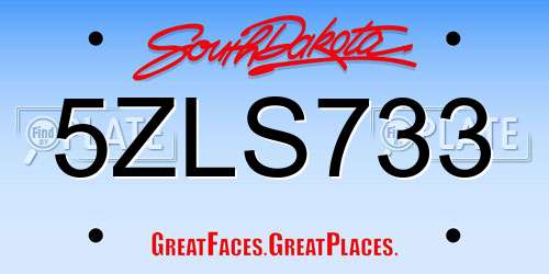 5ZLS733 South Dakota License Plate