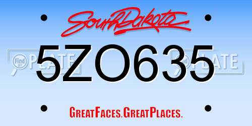 5ZO635 South Dakota License Plate