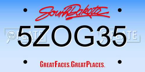 5ZOG35 South Dakota License Plate