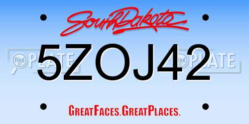 5ZOJ42 South Dakota License Plate