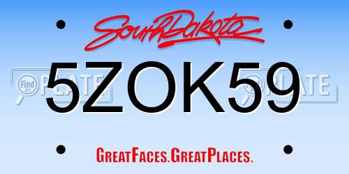 5ZOK59 South Dakota License Plate