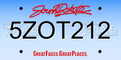 5ZOT212 South Dakota License Plate