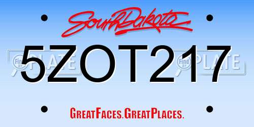5ZOT217 South Dakota License Plate