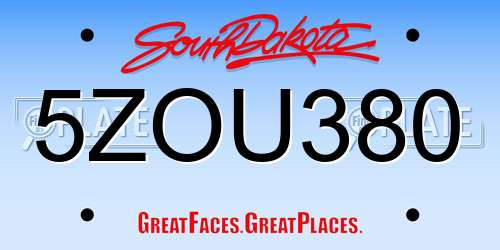 5ZOU380 South Dakota License Plate