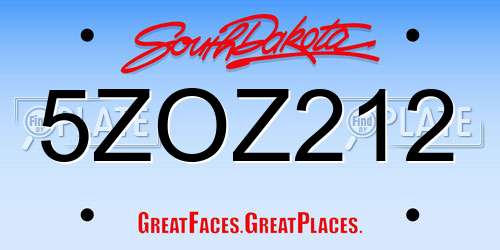 5ZOZ212 South Dakota License Plate