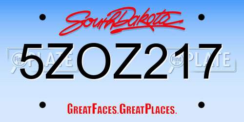 5ZOZ217 South Dakota License Plate