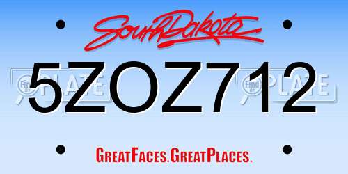 5ZOZ712 South Dakota License Plate