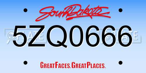 5ZQ0666 South Dakota License Plate