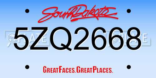 5ZQ2668 South Dakota License Plate